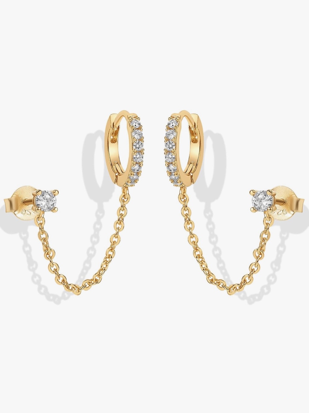 Anthropologie Gold Plated Pavé Hoop Chain Drop Earrings